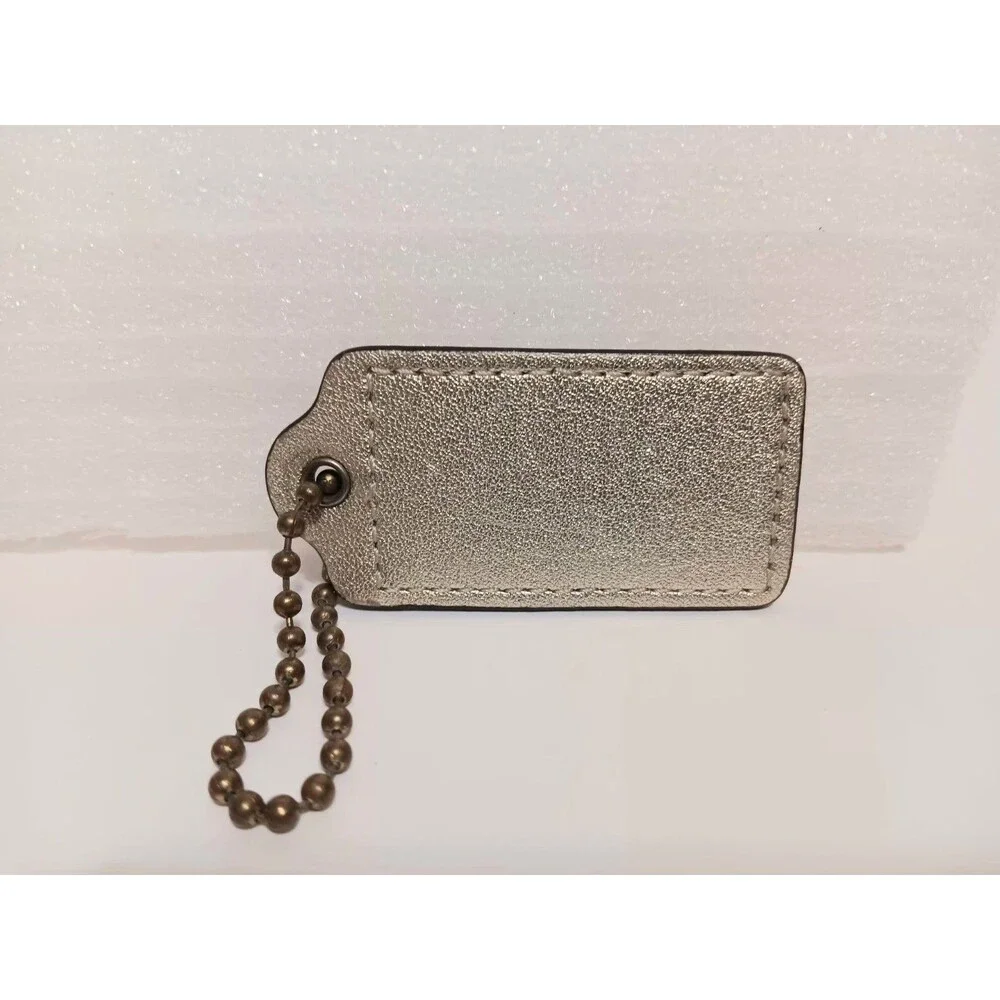 Coach Metallic Gold Leather Hang Tag Charm Ball Chain Key Chain 2.25